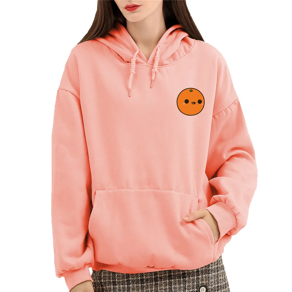 Kawaii Orange Hoodies Cotton Sweatshirt Pullover Feminino Warm Sweetshirt Cartoon Clothes for Women Winter Hoodie with Pocket