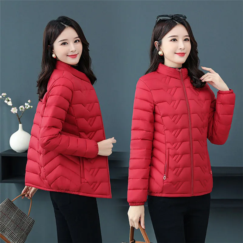2021 Fashion Thin Slim-Fitting Cotton-Padded Jacket Solid Color Stand-Up Collar Middle-Aged Elderly Mothers Padded Short Coat