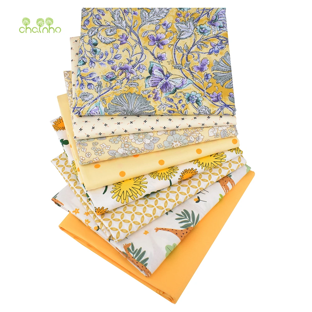 Саржевая хлопчатобумажная ткань 8 шт./лот с цветочным принтом для лоскутного