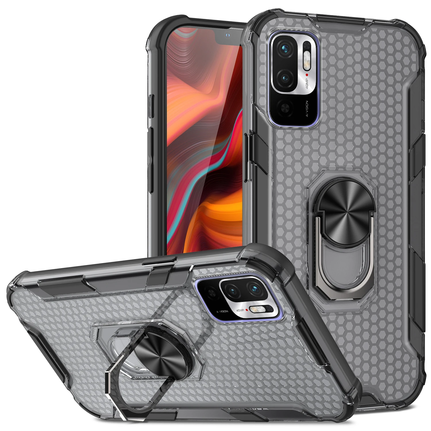 

Phone Case For Poco X2 M3 Xiaomi Redmi K30 11 Lite Note 10S 10T 10 5G 4G Pro Max Anti-fall Honeycomb Magnetic Ring Bracket Cover