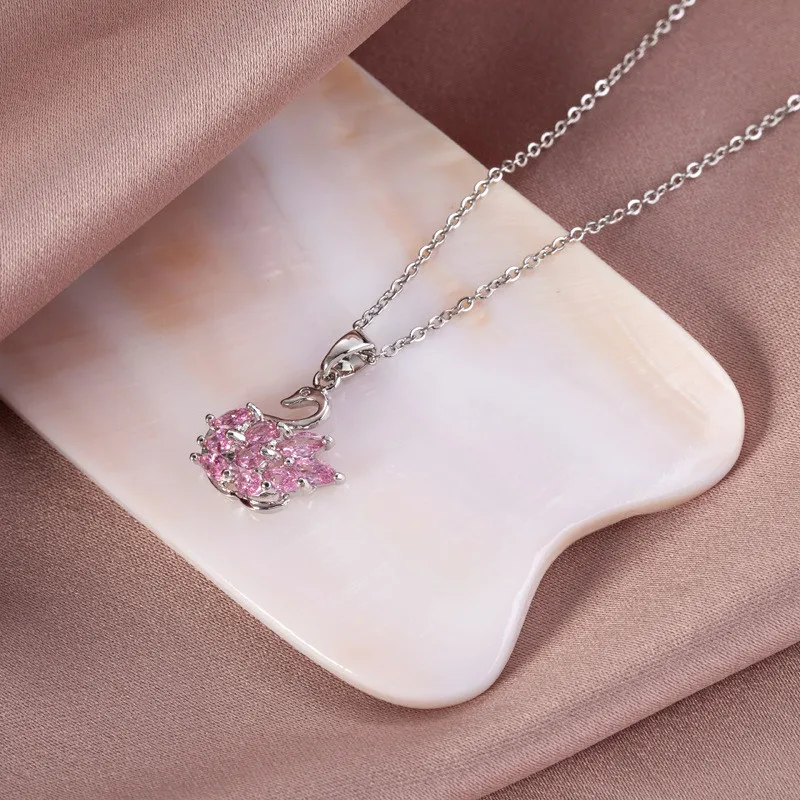 

High Quality Zircon Swan Pendant Necklace Stainless Steel Chain For Women Girls Animal Copper Charms Choker Jewelry Gifts