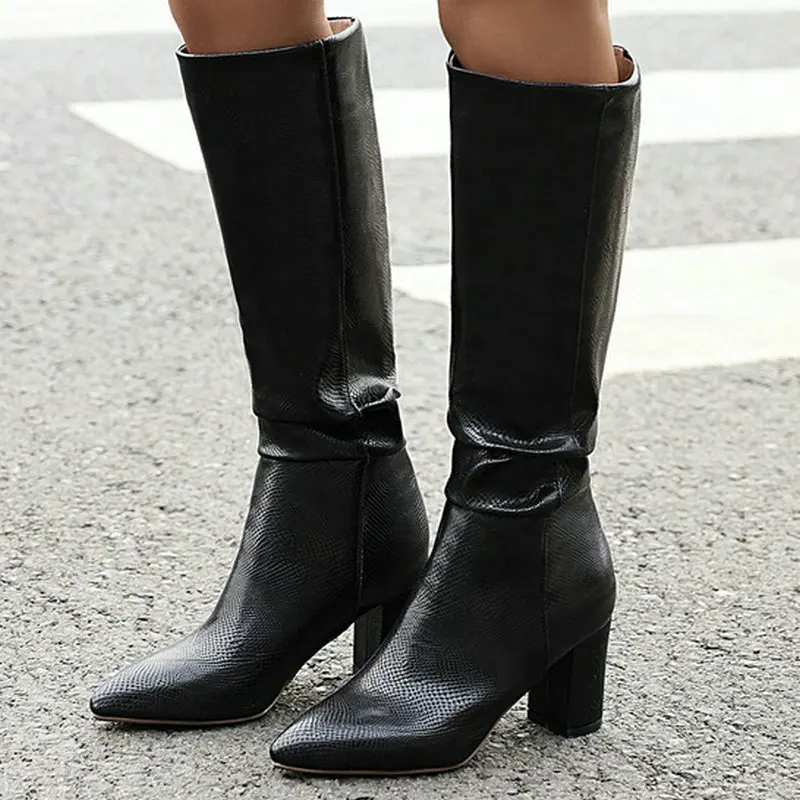 

Sexy High Heels Boots woman 2021 Autumn Winter Pointed Toe Knee High Boots Band Design Night Club High Heels Shoes Woman