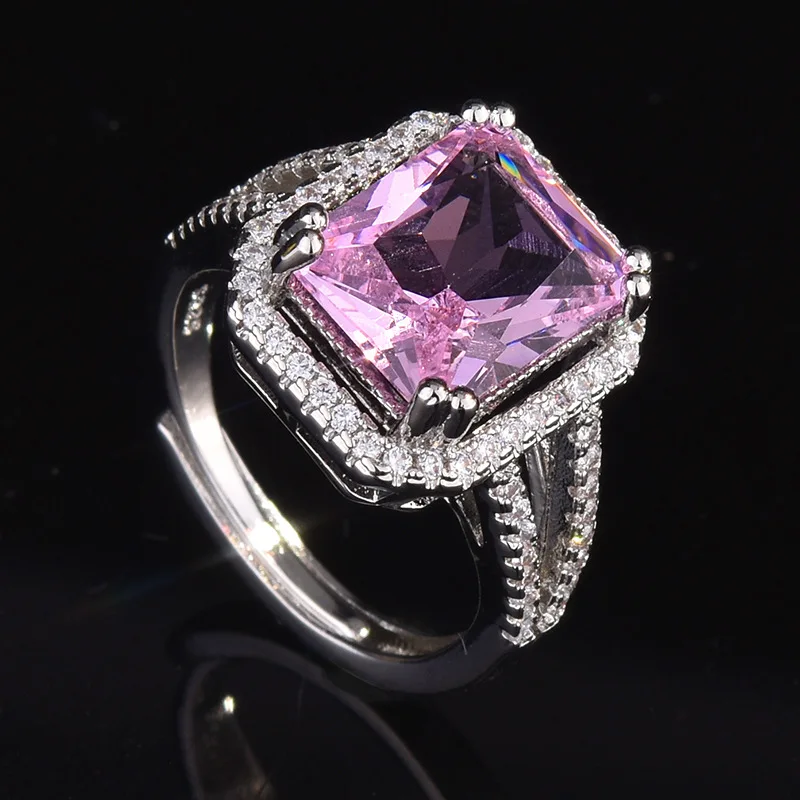 

HOYON S925 Pure Silver Color Amethyst Set Diamond Zircon Women's Ring Fine Wedding Jewelry Gift Anillos 2 Carat Square Gem