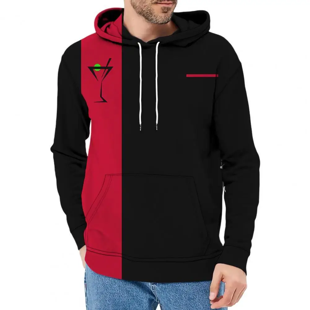 

Men Hoodie Patchwork Contrast Color Loose Autumn Hoodie Patchwork Plus Size Casual Stripe Drawstring 3D Print Hoodie Oversize