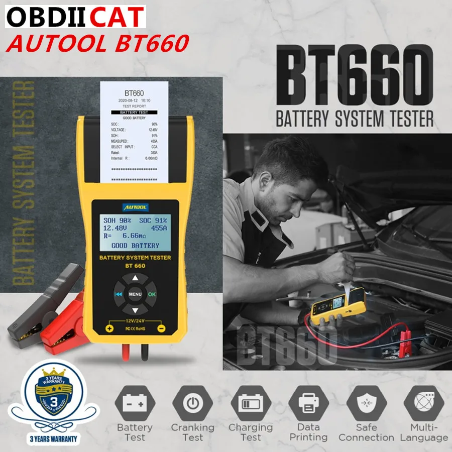 Горячая Распродажа тестер системы аккумуляторной батареи AUTOOL BT660 инструмент для