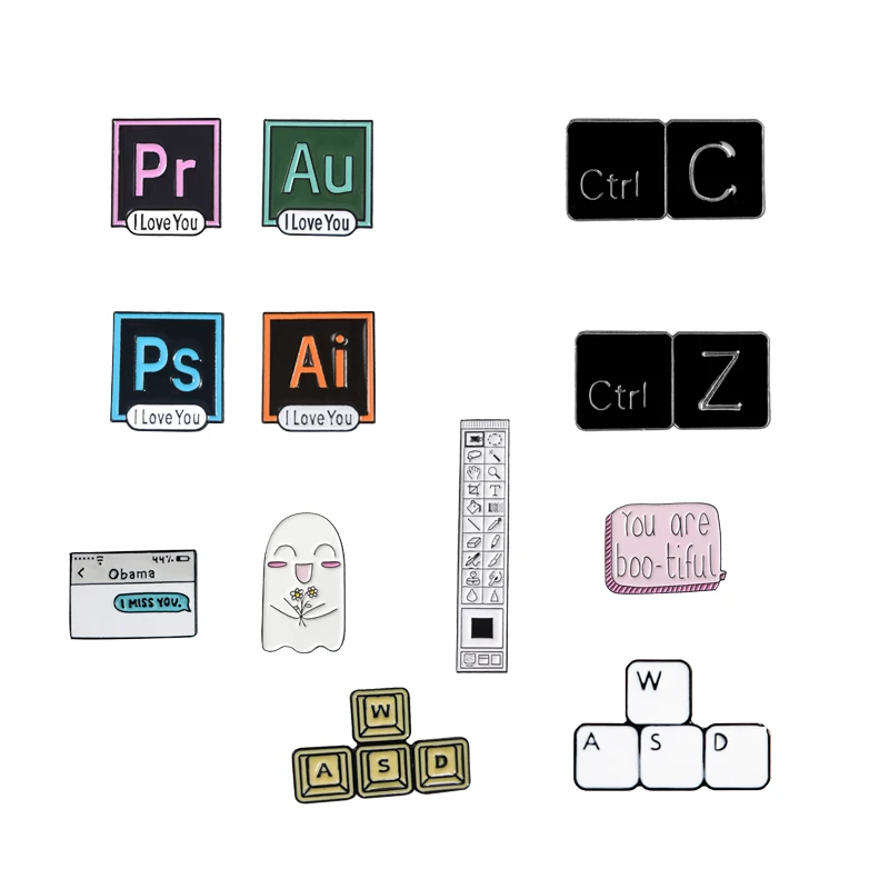 

Computer Keyboard Collection ! Classical Old-School Photoshop Enamel Pin WASD Obama Ctrl C / Z Buckle Shirt Collar Lapel Pin