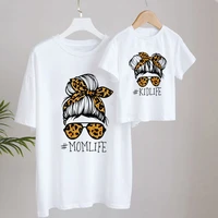 leopard momlife heart print family matching tshirts summer short sleeve family look t shirts mother and daughter fashion clothes