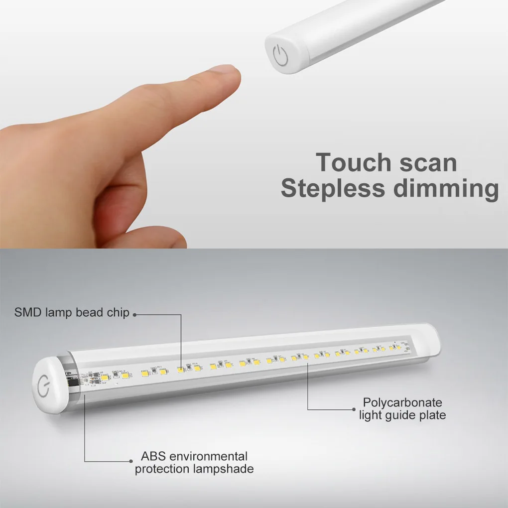 Светодиодная настольная лампа с зажимом USB регулируемая для офиса спальни