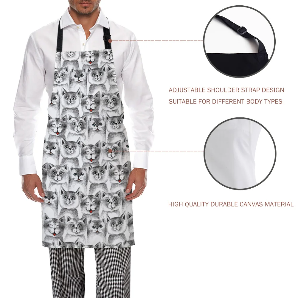 Tophome Кухонный Фартук мультяшный забавный кот Черный Белый Регулируемый без