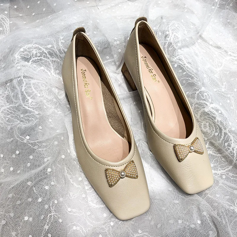 

Branded Pumps Chunky Sandals Square Toe Shallow Mouth Slip On Shoes 3cm Heels Lace-Up 2021 Clogs for Women Work Dress Profession