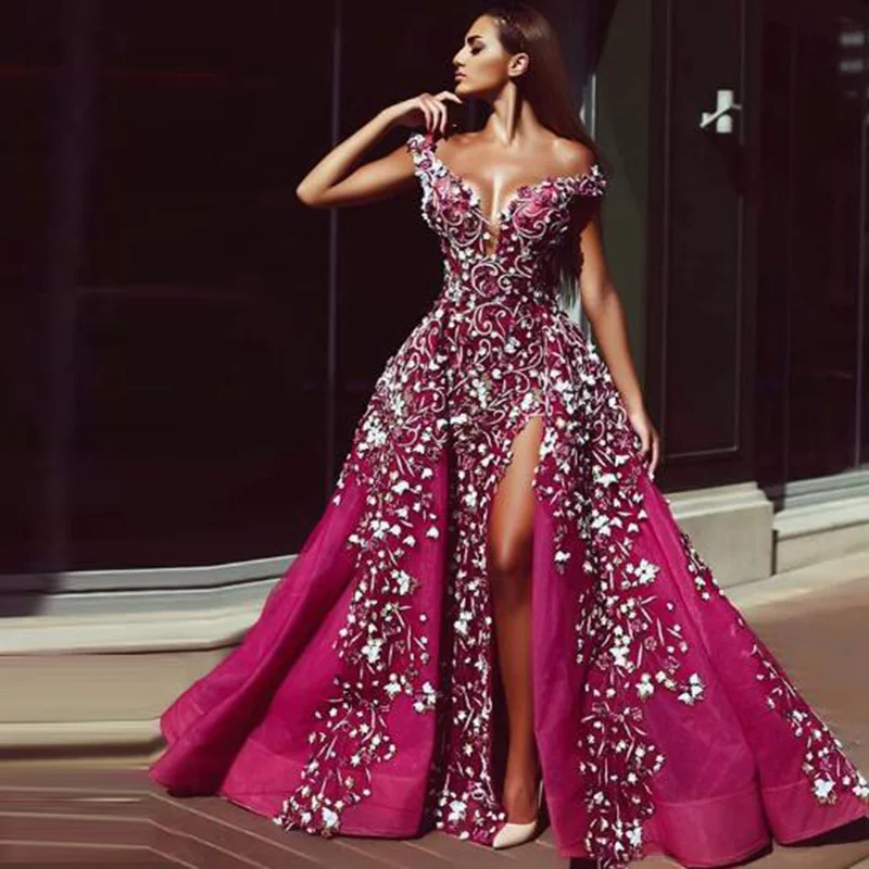 Vestido de festa фуксия с открытыми плечами Русалка вечернее платье 2020 Новинка Abiye