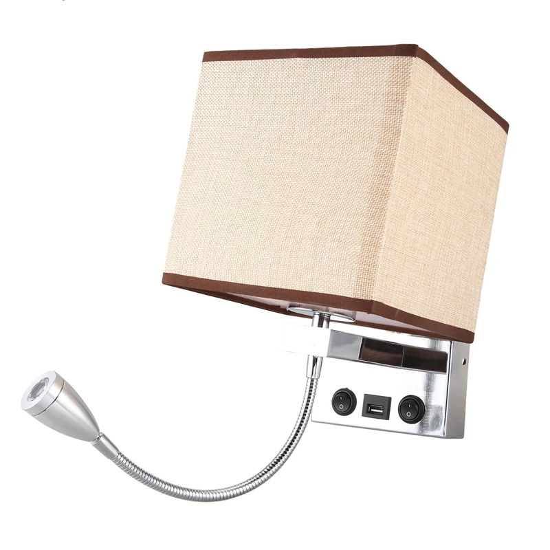 

HOT Modern Indoor LED Wall Lamp Bedside Bedroom Applique Sconce with Switch USB Interior Headboard Home Hotel Wall Lights(Withou