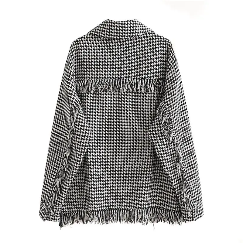 

Autumn Women ZA Coat Jacket 2021 Casual High Quality Pocket Turn Down Collar Plaid Overcoat Fashion Long Sleeve Coats