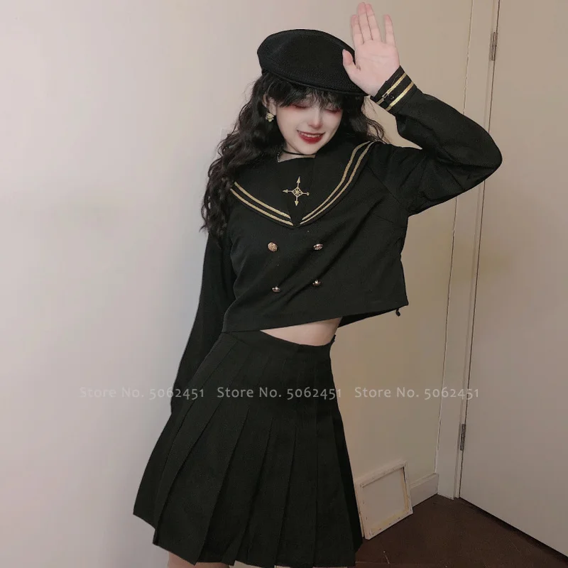 Женский костюм в японском стиле темно синяя футболка моряка плиссированная юбка