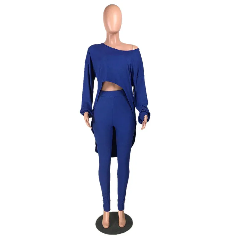 

One Shoulder Long Batwing Sleeve Crop Top and High Waist Fitness Legging Activewear Outfits Casual Workout Solid Matching Suits