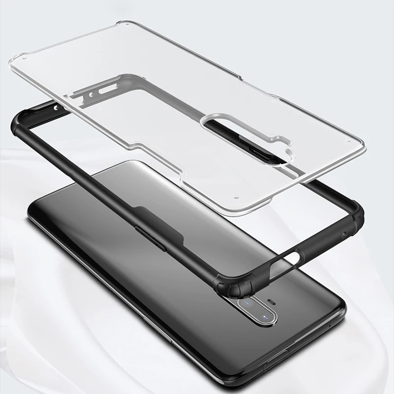 Противоударный защитный чехол для Oneplus 7T Pro 1 + мягкая рамка Прозрачный жесткий