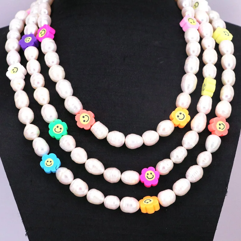 

10g 28pcs 10mm Smiley Face Beads Flower Loose Spacer Polymer Clay Beads Handmade Jewelry Making DIY Garment Accessories