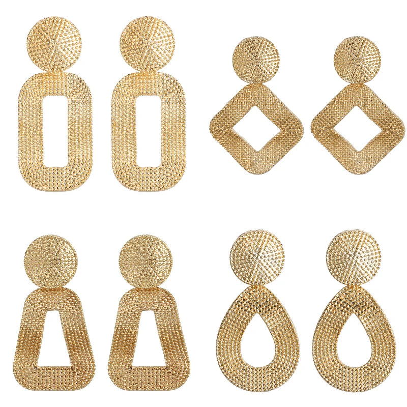 Модные геометрические серьги из сплава с овальной текстурой треугольные