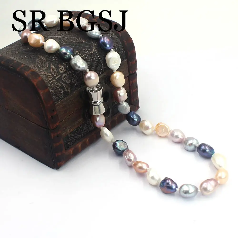 

Free Shipping 9-10mm Freeform Mixed Colors Cultured Natural Pearl Beaded WomenChokers Necklace 19