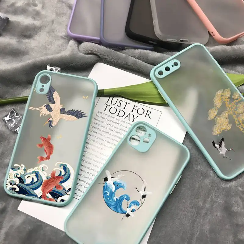 

Crane and Koi Chinese style Phone Case matte transparent For iphone 7 8 11 12 plus mini x xs xr pro max cover