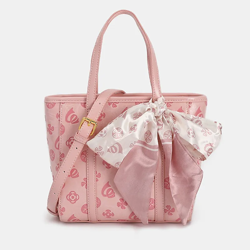 

High Quality Leather Fashion High Sense of Print Ribbon Tote Bag Commuter All-match Ladies One-shoulder Messenger Bag Monogram