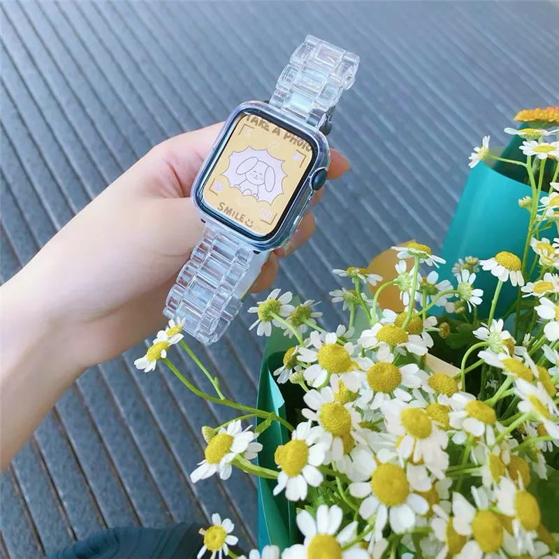 Ремешок пластиковый для смарт часов Apple Watch Series 5 4 3 2 1 цветной прозрачный браслет