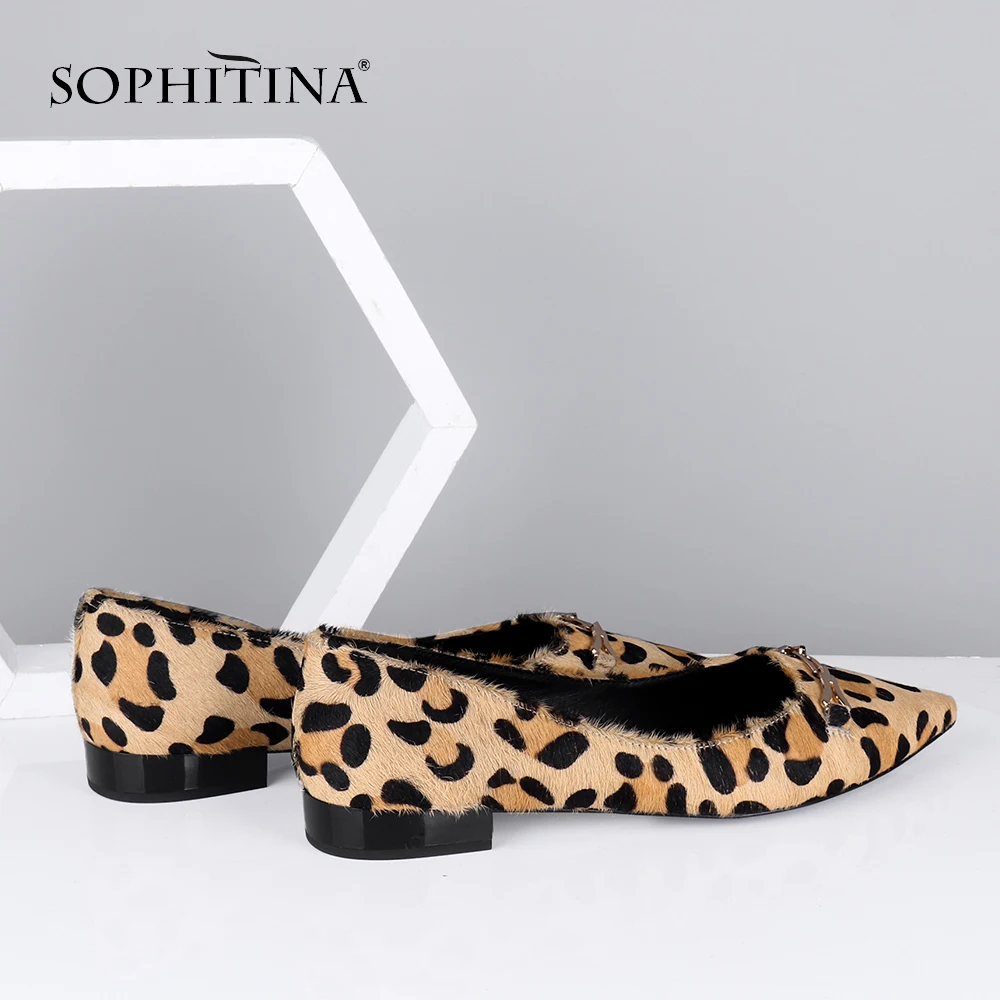Женские туфли с леопардовым принтом SOPHITINA удобные лошадиные на плоской подошве