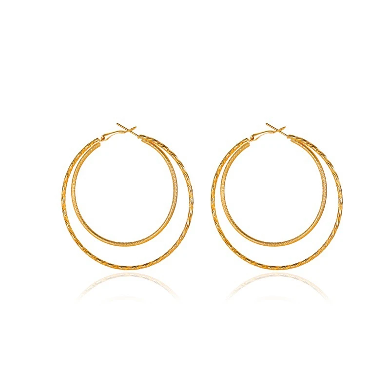 

Trendy Large Double Circle Earrings for Women Exaggerated Geometry Carved Circle Ring Big Smooth Round Loop Hoop Jewelry Gift