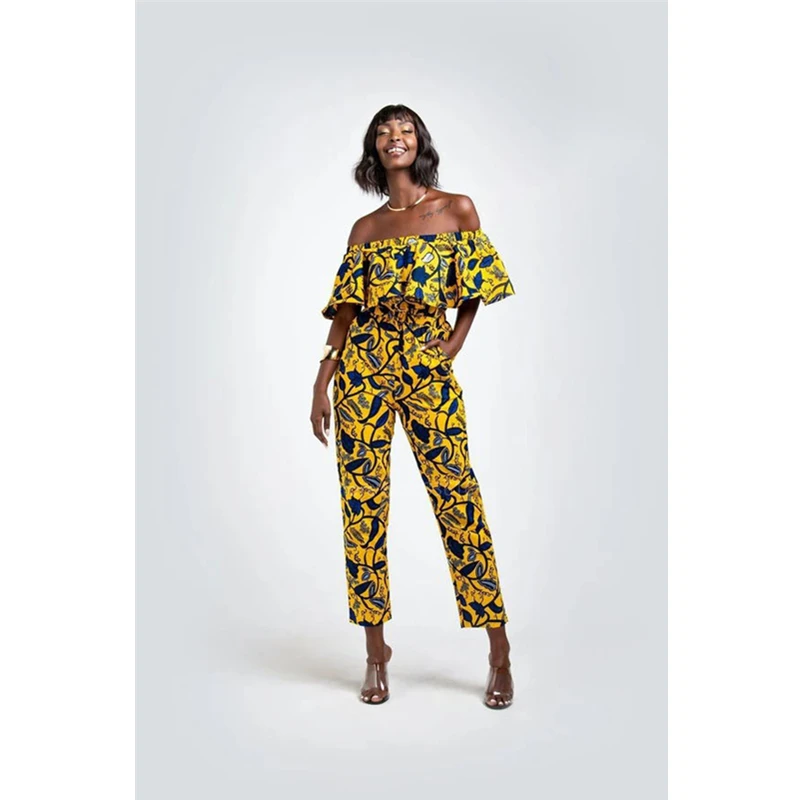 Модная женская одежда 2021 Новинка комбинезон в стиле Анкары с открытыми плечами и