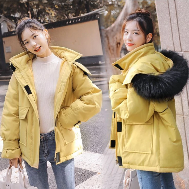 

winter new style womens coats fashion thick comfortable parkas warm yellow down jacket autumn hooded slim black cotton coats