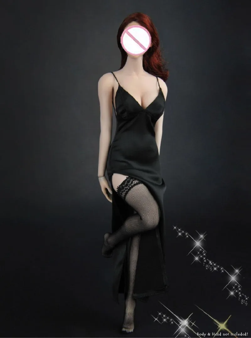 ZYTOYS-Disfraz de soldado femenino, Vestido largo de noche de 12 pulgadas, estilo Cheongsam, Sexy, color negro, ZY5025, 1/6-3