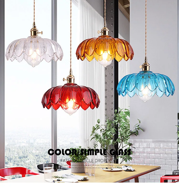 Скандинавская цветная стеклянная ретро лампа латунная люстра модный светильник