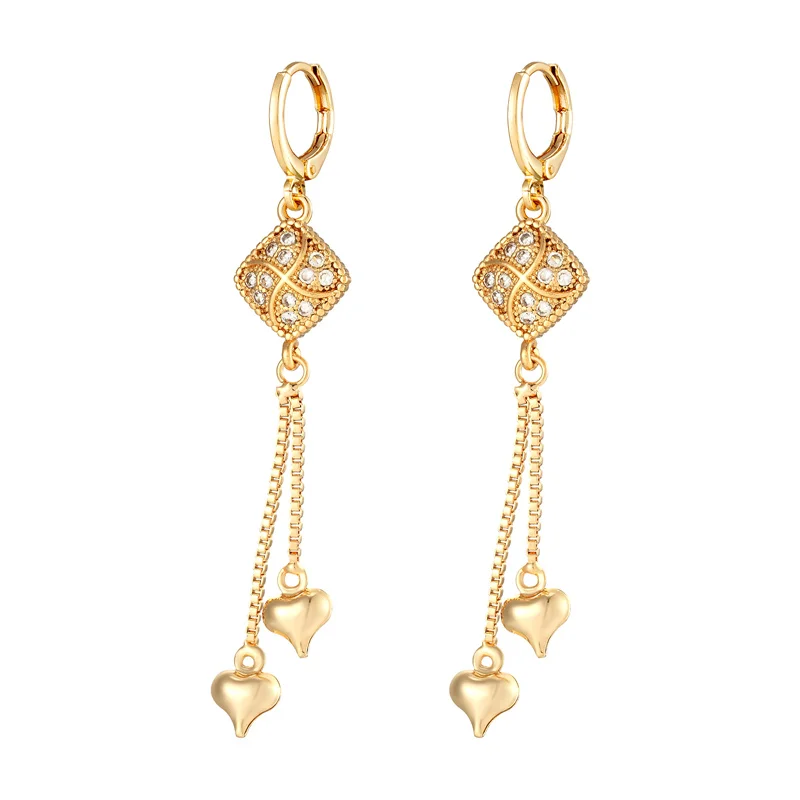 

Fashion Square Earrings with Chain Heart Pendant 10mm Gold Hoops Long Hippie Earrings Women Ear Piercing Jewelry Luxurious Gifts