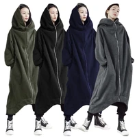 2021 fashionable men and women long sleeve hooded coat zipper closure fleece lined long hoodie hot sale dropshipping