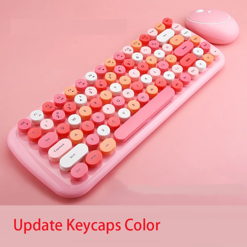 

Jelly Comb 2.4G Wireless Keyboard Set Mixed Candy Color Roud Keycap Keyboard and Mouse Comb for Laptop Notebook PC Girls Gift