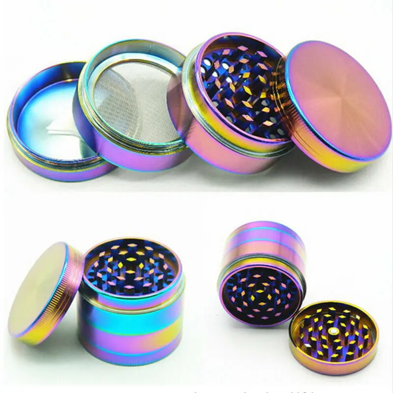Rainbow Metal 40mm 50mm Colourful 4-Piece Zinc Alloy Tobacco Grinder Spice Grinder Herb Grinder image 3
