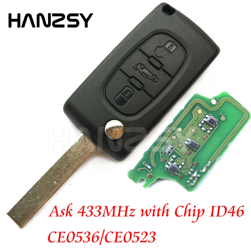 3 кнопки CE0536 433 МГц Автомобильный Дистанционный ключ для Peugeot 408 308 207 307 208 в