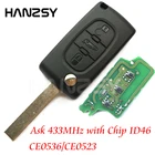 3 кнопки CE0536 433 МГц Автомобильный Дистанционный ключ для Peugeot 408 308 207 307 208 в комплекте с чипом ID46, откидной складной ключ HU83VA2 Blade