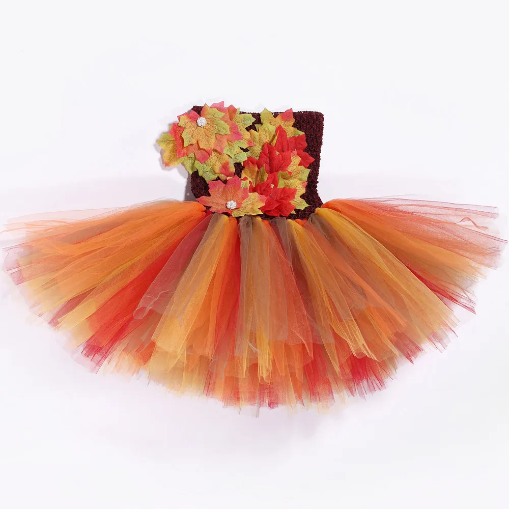 Платье-пачка для девочек Детский костюм на Хэллоуин с листьями кленового листа