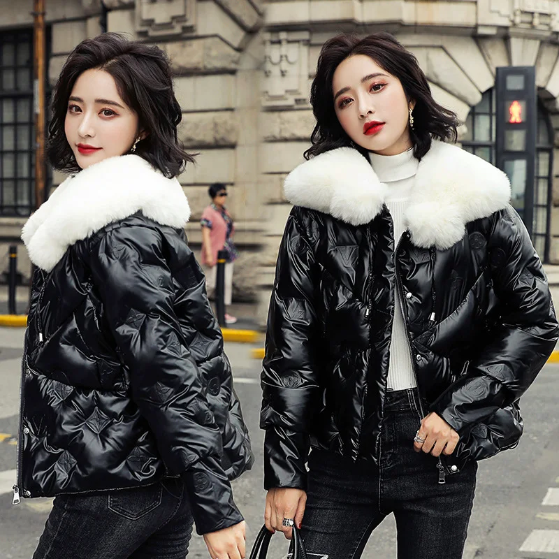 

FNOCE 2020 winter women's down cotton jackets street fashion young solid long sleeve fur warm collar slim thickened cotton coats