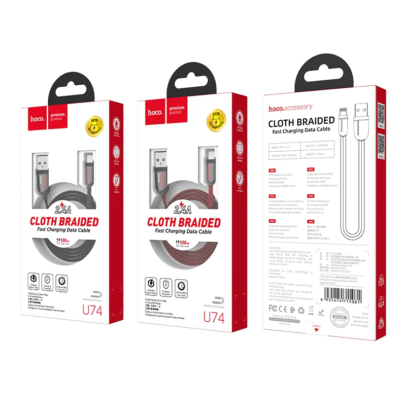 USB кабель HOCO из цинкового сплава для Apple Зарядные кабели iphone 11 Pro Max X XS XR 8 7 6s Plus