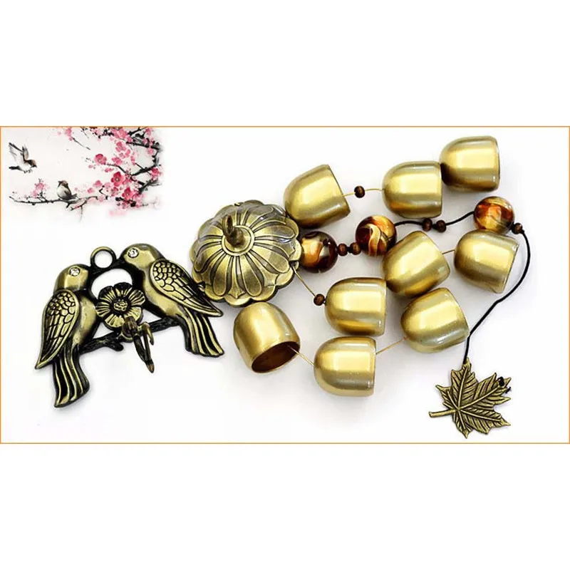 Креативный медный ветряной колокольчик с птицами можно повесить присосывать