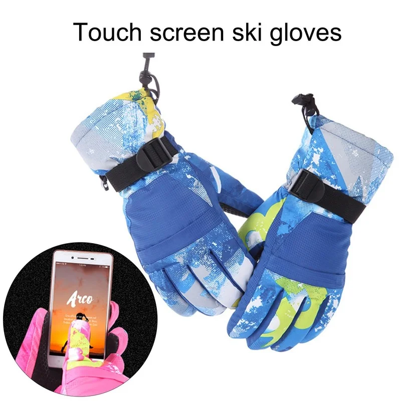 Warm En Fluwelen  Volwassen Kinderen Winter Outdoor Waterdichte Rijden Ski Graffiti Sport  Touch Screen Sneeuw Handschoenen