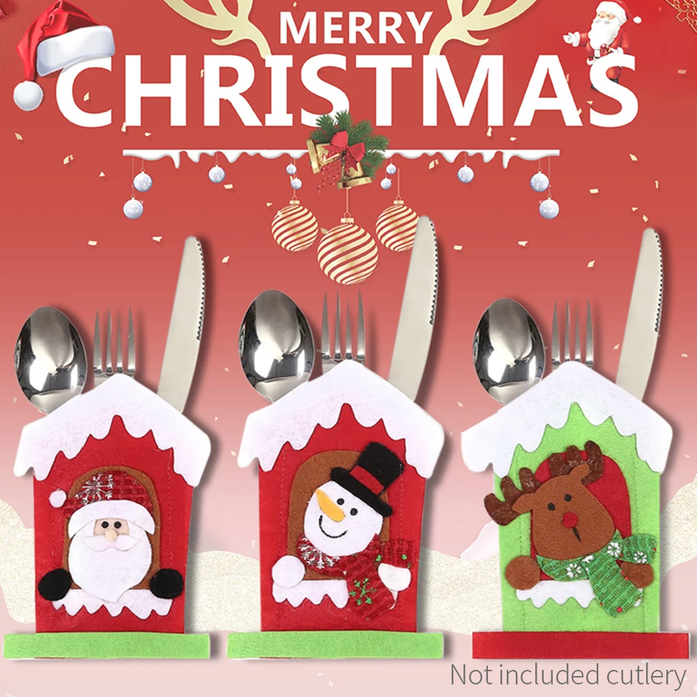 Набор ножей и вилок цветных чехлов для рождественских украшений столовых