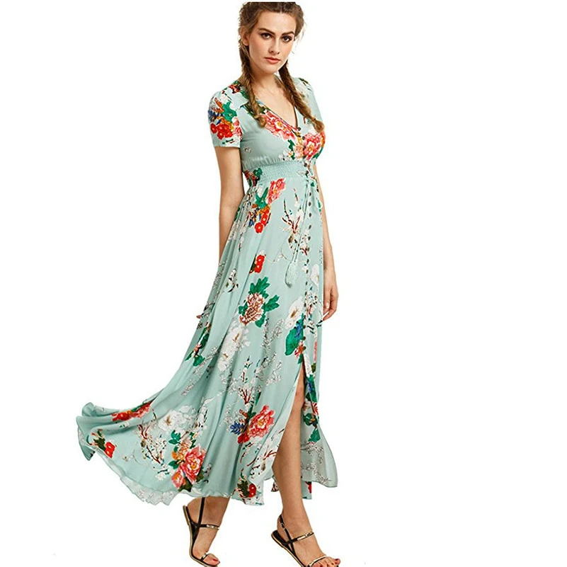 Женское длинное платье с цветочным принтом летнее пляжное платье-туника в стиле
