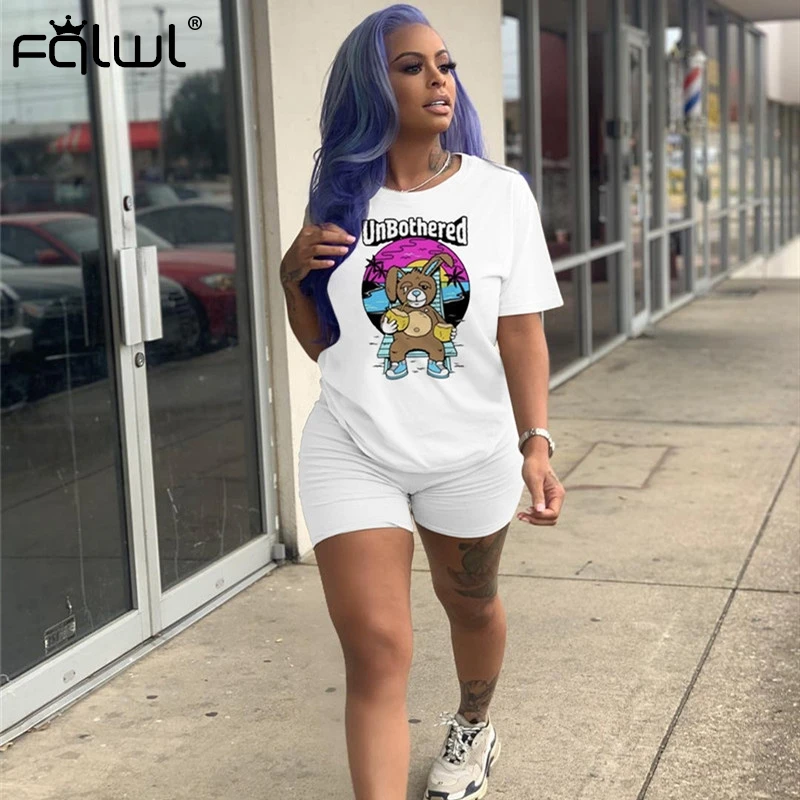 Женский комплект из 2 предметов FQLWL белый и черный летний двух с мультяшным