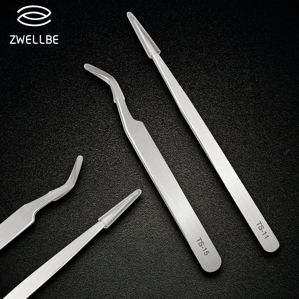 Zwellbe антистатические пинцеты для наращивания ресниц Набор бровей из нержавеющей