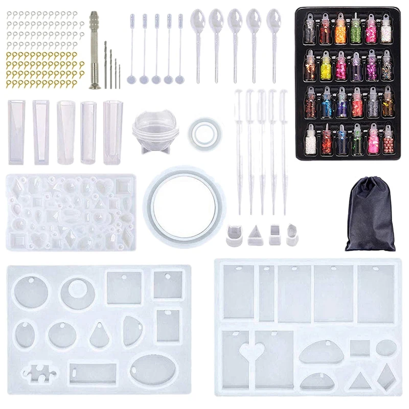 

160PCS/Set Silicone Casting Resin Molds DIY Crystal Epoxy with Drill and Bag Tools Set for Jewelry Bracelet Craft Making