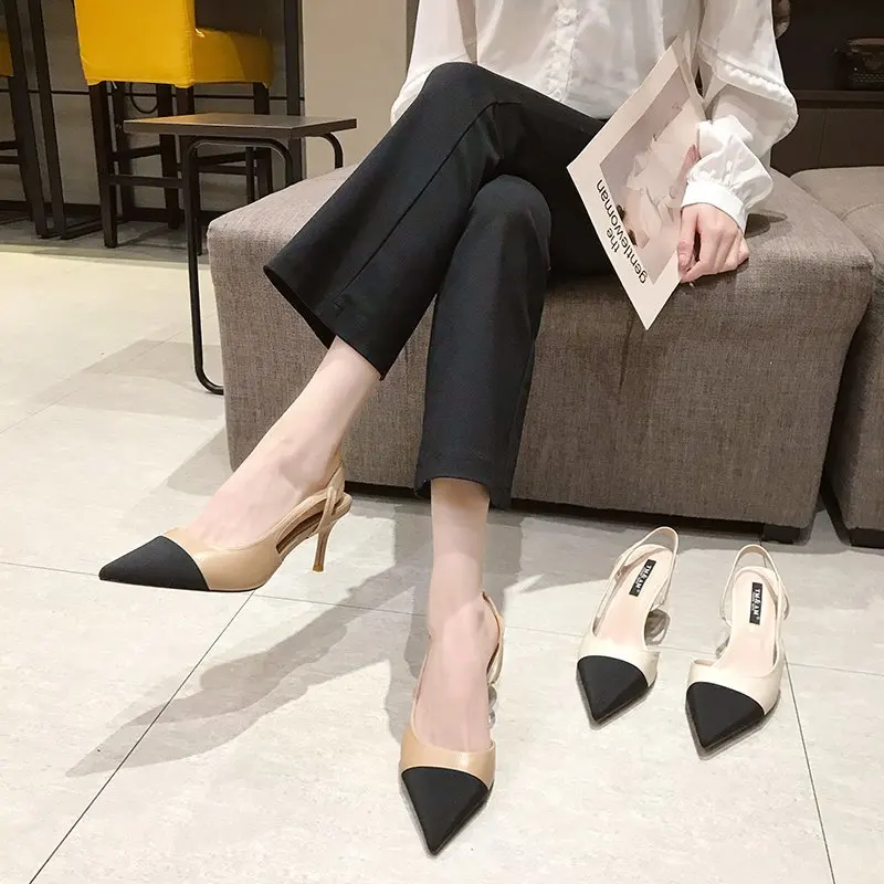 

High Heel Sandal for Women Female Shoe All-Match 2021 Summer High-heeled Girls Beige Fashion New Stiletto Closed Comfort Point