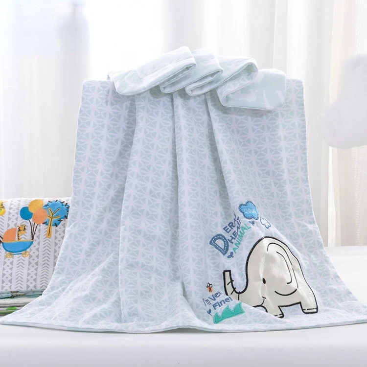 

Double-layer Quilted Printed Jersey Embroidered Blanket Baby Cotton Quilt Baby Thickening Gift Blanket